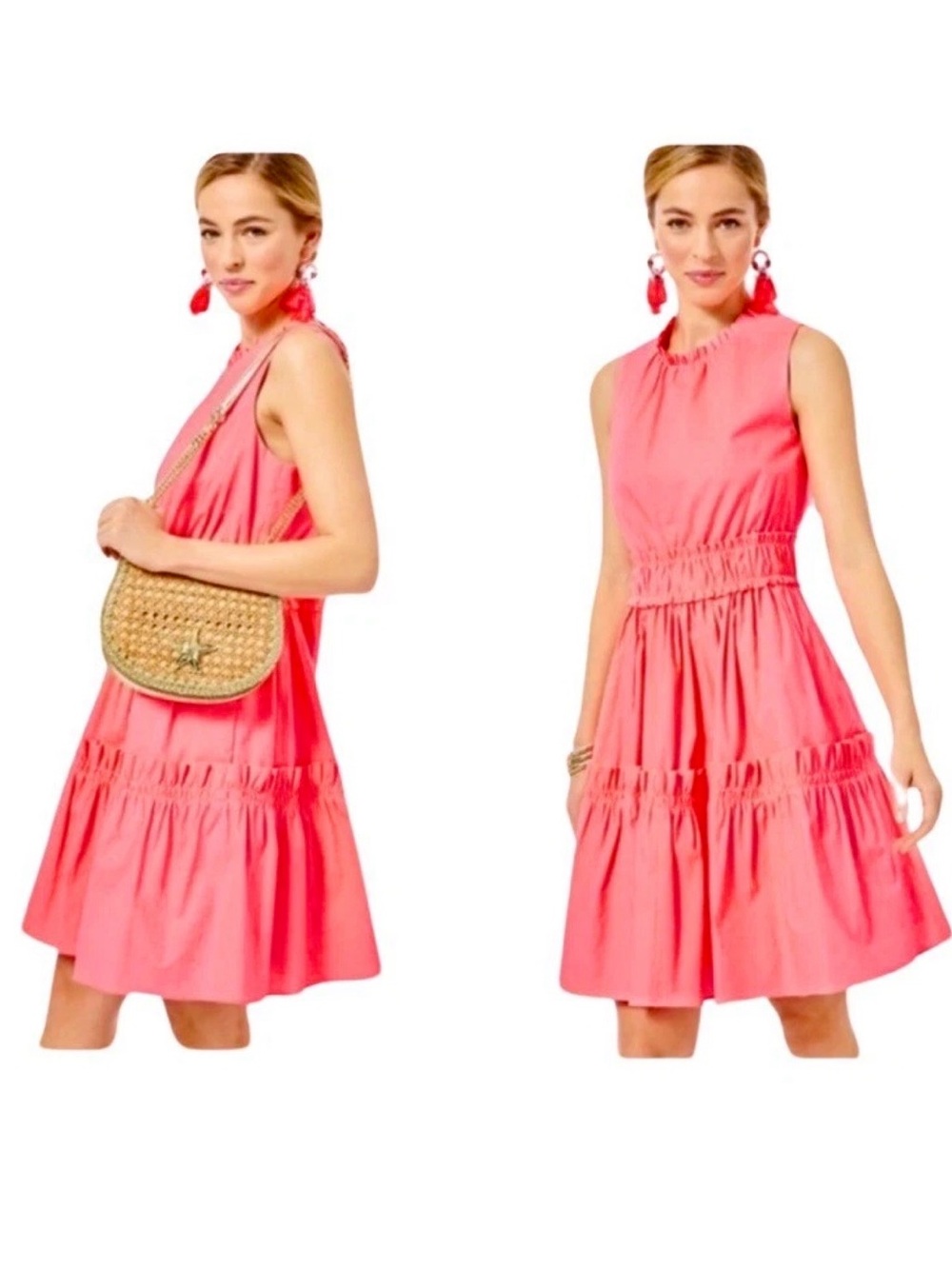Lilly Pulitzer Elina Hot Coral Dress, US8, stretch Cotton, Pockets, like NEW